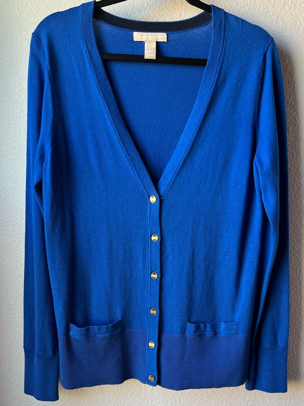 Banana Republic Royal Blue V-Neck Button Cardigan Cotton Blend Preppy Office